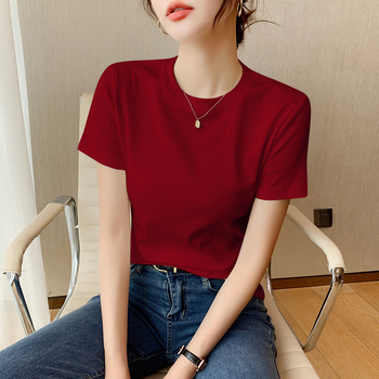 Γυναικείο T-shirt με κοντομάνικο βαμβάκι, καλοκαιρινό 2025, λεπτή γραμμή και λεπτή γραμμή, με μισά μανίκια και στρογγυλή λαιμόκοψη