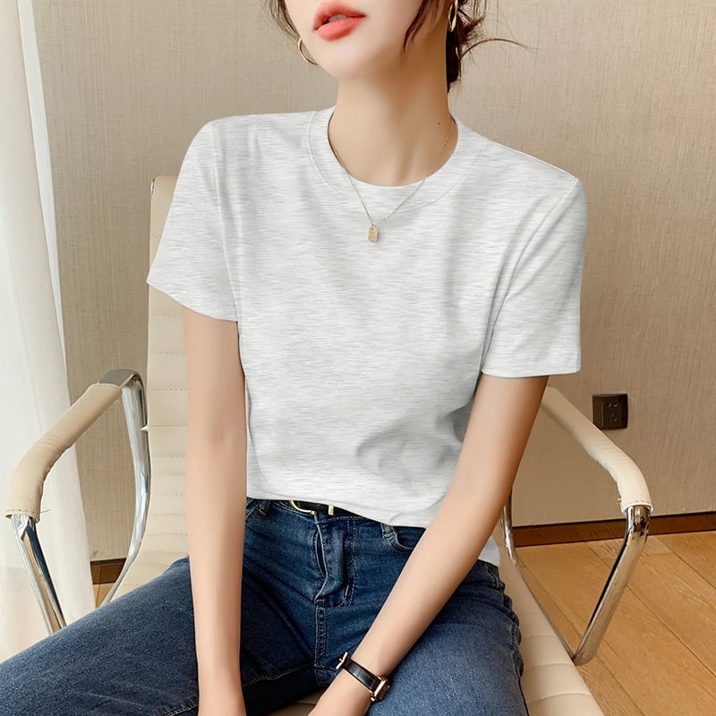 Tricou de vară pentru femei, cu mânecă scurtă, din bumbac, Slim Fit, cu mânecă scurtă, cu guler rotund, tricou de bază
