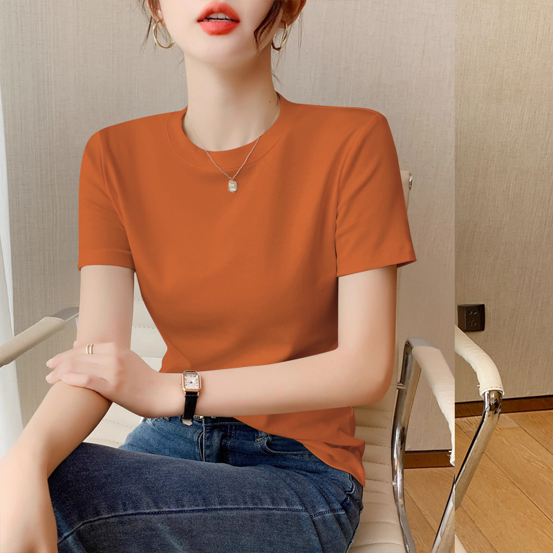 Tricou de vară pentru femei, cu mânecă scurtă, din bumbac, Slim Fit, cu mânecă scurtă, cu guler rotund, tricou de bază