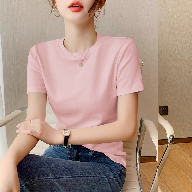 Tricou de vară pentru femei, cu mânecă scurtă, din bumbac, Slim Fit, cu mânecă scurtă, cu guler rotund, tricou de bază