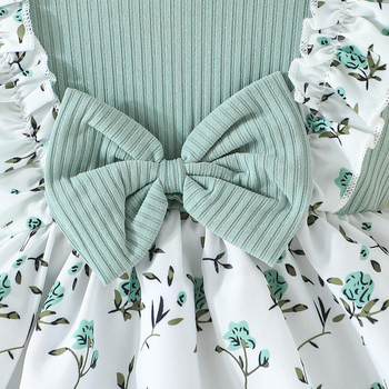 Φούστα με στρογγυλή λαιμόκοψη και διακοσμητικές τιράντες ώμου, λουλουδάτη φούστα + μαντήλι για το κεφάλι, χαριτωμένη και μοντέρνα φούστα από δαντέλα για μωρά 1~3