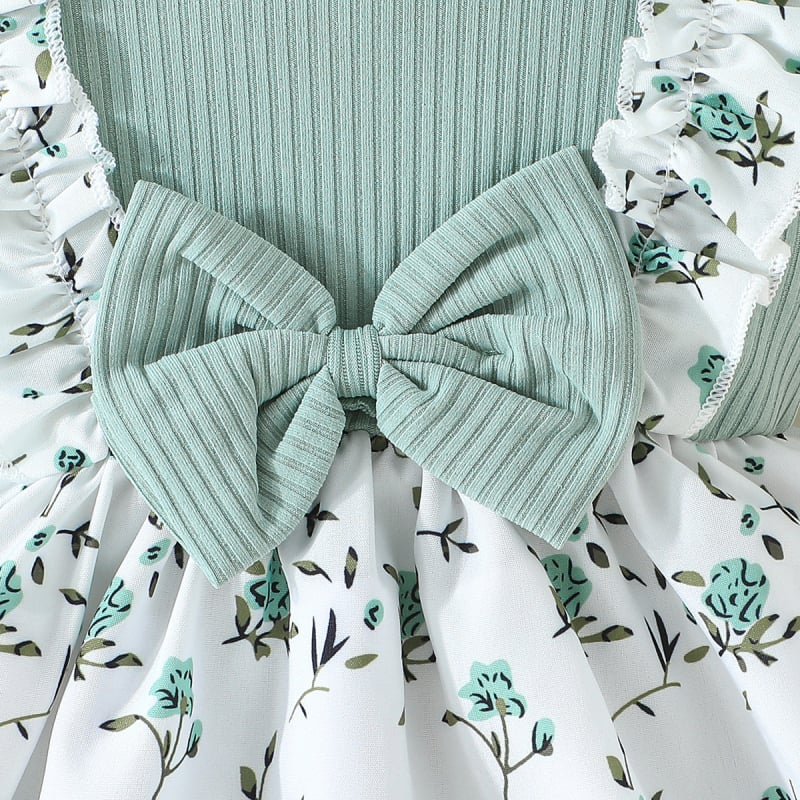 Sukňa s okrúhlym výstrihom a ozdobnými ramienkami, kvetinová sukňa + šatka, roztomilá a módna čipkovaná sukňa pre bábätká, veľkosť 1~3