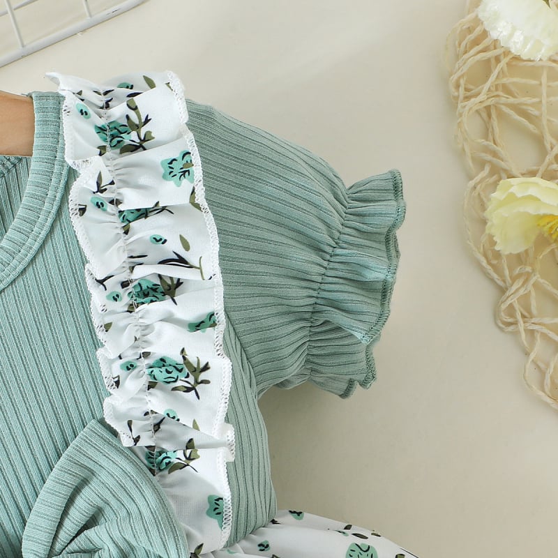 Sukňa s okrúhlym výstrihom a ozdobnými ramienkami, kvetinová sukňa + šatka, roztomilá a módna čipkovaná sukňa pre bábätká, veľkosť 1~3