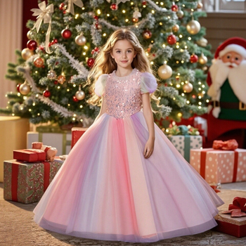 Lasteriietus, puhvis varrukatega, litritega printsessikleit, värviline võrkkleit, tüdruku sünnipäevapeo lavaesinemiseks valmis laos