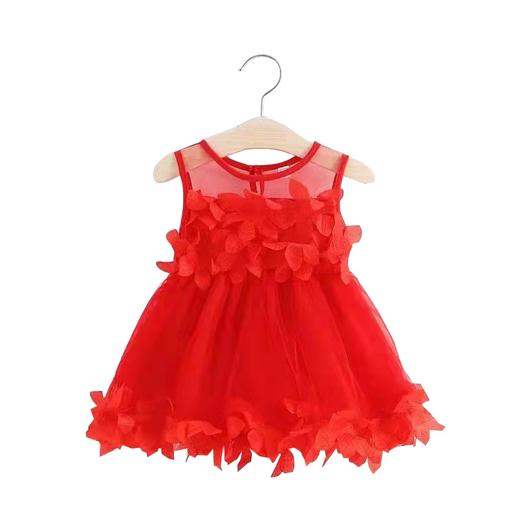 Rochie de vară pentru fete, 2022, nouă, pentru copii, îmbrăcăminte cu plasă goală, vestă, culoare solidă, fustă fără mâneci cu flori tridimensionale