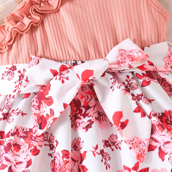 Καλοκαιρινό Σετ Φόρεμα + Ζώνη + Σκούφο με Στάμπα Λουλουδιών για Νέο Κορίτσι, Διασυνοριακό, Νέο Προϊόν, Ευέλικτο