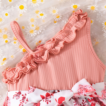 Καλοκαιρινό Σετ Φόρεμα + Ζώνη + Σκούφο με Στάμπα Λουλουδιών για Νέο Κορίτσι, Διασυνοριακό, Νέο Προϊόν, Ευέλικτο