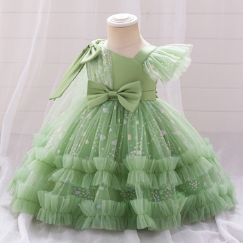 Νέο Βρεφικό Φόρεμα για Κορίτσια σε Ευρώπη και Ηνωμένες Πολιτείες, Φόρεμα για Μωρό με Χάντρες, Φιόγκο και Πλέγμα, Φούσκωμα για Μωρό ενός Έτους