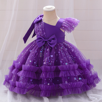 Νέο Βρεφικό Φόρεμα για Κορίτσια σε Ευρώπη και Ηνωμένες Πολιτείες, Φόρεμα για Μωρό με Χάντρες, Φιόγκο και Πλέγμα, Φούσκωμα για Μωρό ενός Έτους