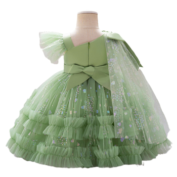 Νέο Βρεφικό Φόρεμα για Κορίτσια σε Ευρώπη και Ηνωμένες Πολιτείες, Φόρεμα για Μωρό με Χάντρες, Φιόγκο και Πλέγμα, Φούσκωμα για Μωρό ενός Έτους