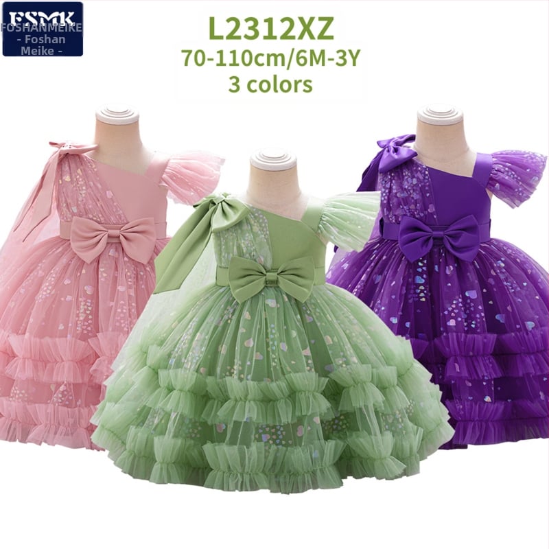 Europa și Statele Unite ale Americii rochie nouă pentru fete, rochie cu burete și mărgele, cu bowknot din plasă, pufoasă, rochie de spălat pentru bebeluși de un an