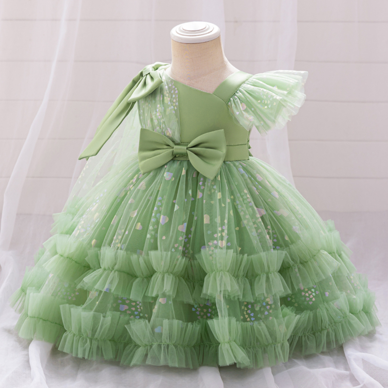 Europa și Statele Unite ale Americii rochie nouă pentru fete, rochie cu burete și mărgele, cu bowknot din plasă, pufoasă, rochie de spălat pentru bebeluși de un an