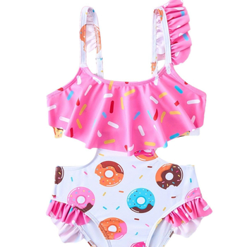 Μαγιό για κορίτσια με βολάν στις άκρες και σχέδιο με λέπια ψαριού σε σχήμα καρτούν, Παιδικό αθλητικό μαγιό Little Princess με προστασία από τον ήλιο