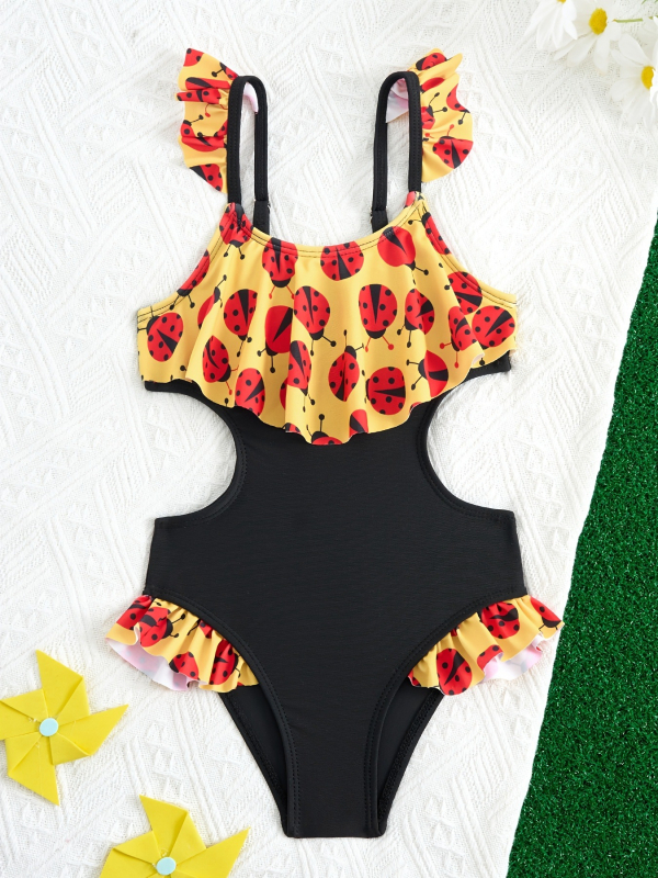 Dievčenské plavky s volánikovými okrajmi a kresleným vzorom rybích šupin, detské športové plavky s ochranou pred slnkom pre malú princeznú