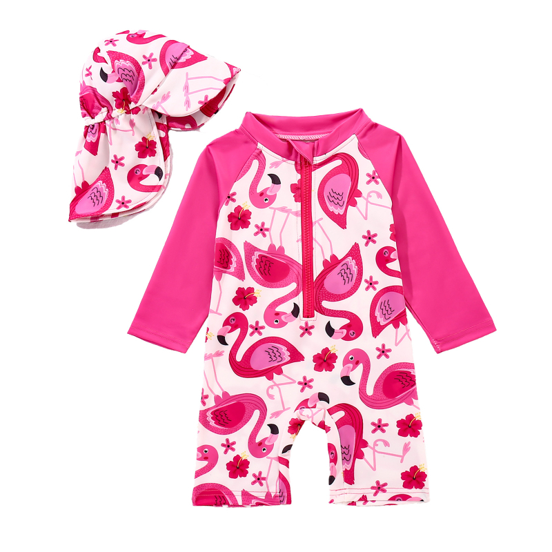 Europietiškas ir amerikietiškas vaikiškas maudymosi kostiumėlis mergaitėms, perskeltas ilgomis rankovėmis, animacinių filmukų atspaudas, vaikiškas karštųjų versmių maudymosi kostiumėlis su apsauga nuo saulės, plaukimo kepuraitė