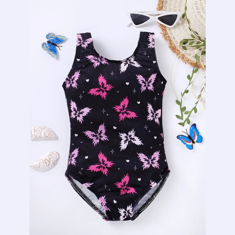 Väliskaubanduse armas moodne koomiksiprintsess-tüdruk trükitud ühes tükis ujumistrikoo lumehelveste trükitud laste basseinipeo ujumistrikoo