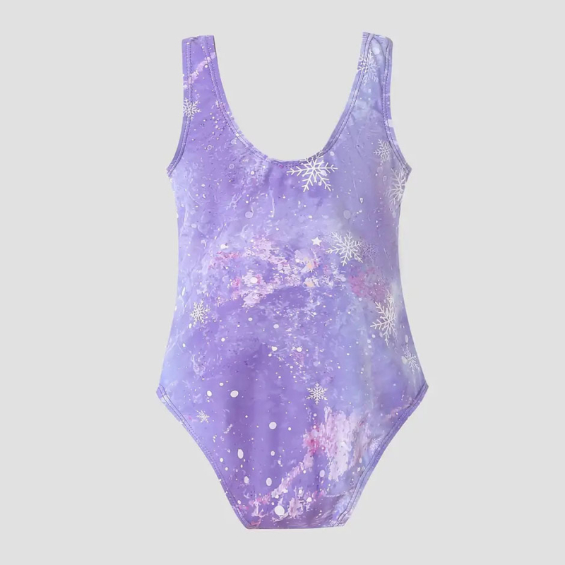 Väliskaubanduse armas moodne koomiksiprintsess-tüdruk trükitud ühes tükis ujumistrikoo lumehelveste trükitud laste basseinipeo ujumistrikoo