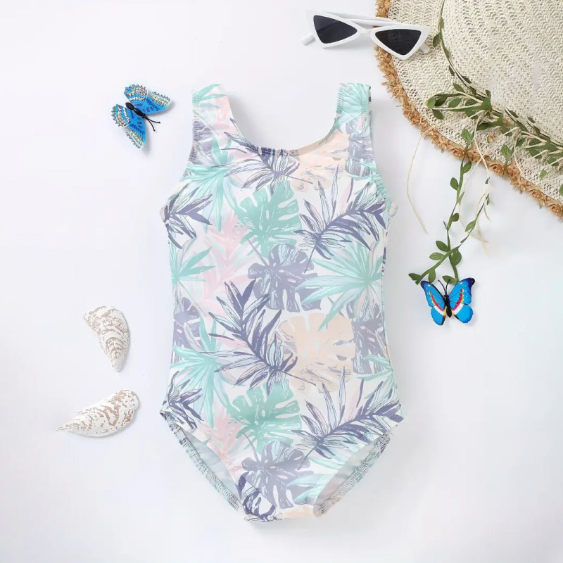 Väliskaubanduse armas moodne koomiksiprintsess-tüdruk trükitud ühes tükis ujumistrikoo lumehelveste trükitud laste basseinipeo ujumistrikoo