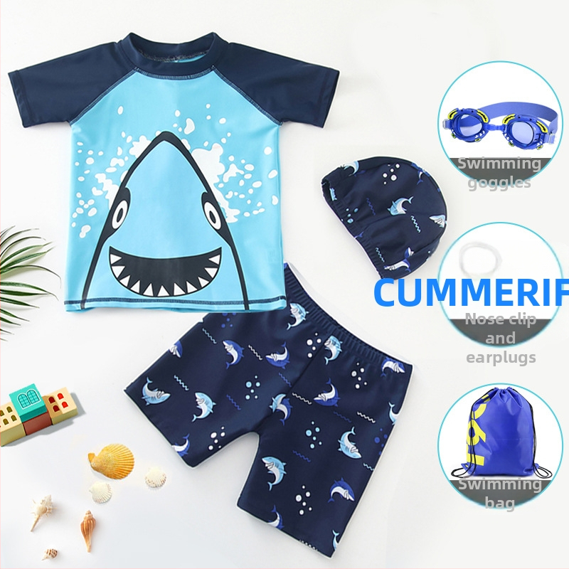 Costum de baie cu desene animate Shark, costum de baie pentru băieți, dintr-o bucată, costum de baie pentru plajă, izvoare termale, înot, copii, costum de baie en-gros