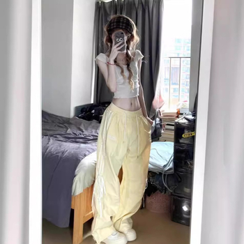 Pantaloni casual de culoarea arcului cu vânt, direct din fabrică, pentru bărbați și femei, de vară, cu dopamină, cu picior larg, pentru comerț exterior