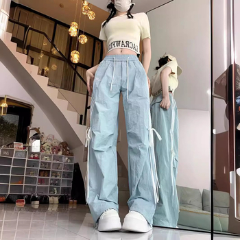 Pantaloni casual de culoarea arcului cu vânt, direct din fabrică, pentru bărbați și femei, de vară, cu dopamină, cu picior larg, pentru comerț exterior