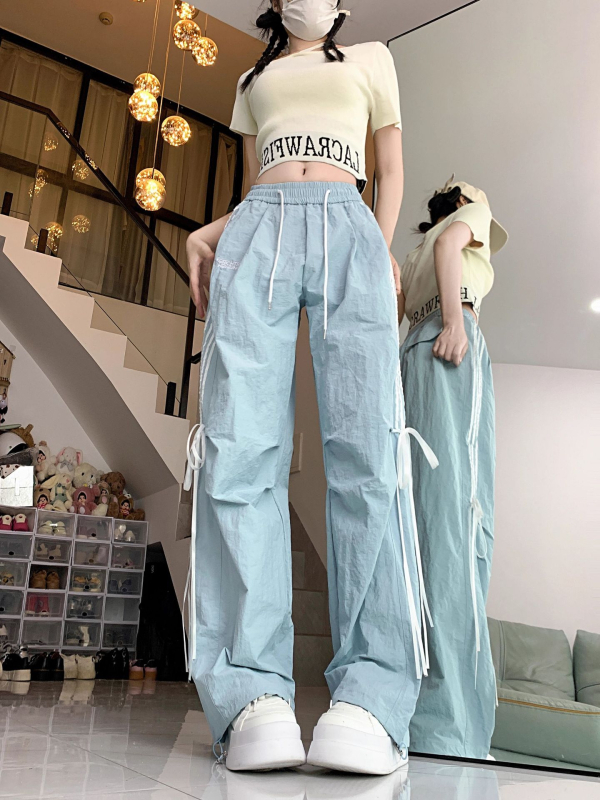 Pantaloni casual de culoarea arcului cu vânt, direct din fabrică, pentru bărbați și femei, de vară, cu dopamină, cu picior larg, pentru comerț exterior