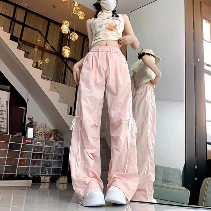 Pantaloni casual de culoarea arcului cu vânt, direct din fabrică, pentru bărbați și femei, de vară, cu dopamină, cu picior larg, pentru comerț exterior