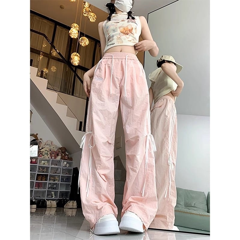 Pantaloni casual de culoarea arcului cu vânt, direct din fabrică, pentru bărbați și femei, de vară, cu dopamină, cu picior larg, pentru comerț exterior