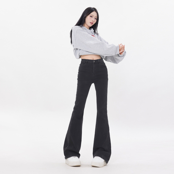 Americký štýl s vysokým pásom, jar a jeseň 2025, úzky strih, elastické rozšírené nohavice pre ženy, všestranné džínsy s bootcut strihom na dochádzanie