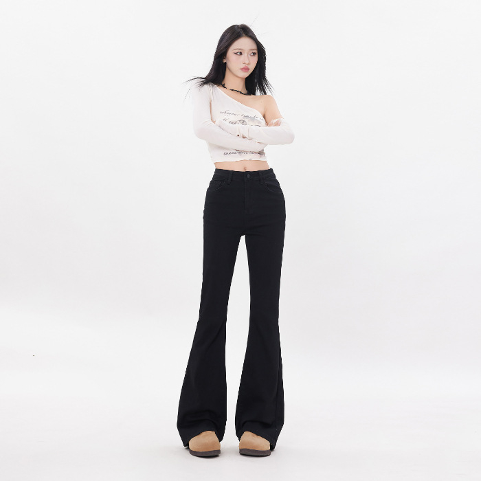 Americký štýl s vysokým pásom, jar a jeseň 2025, úzky strih, elastické rozšírené nohavice pre ženy, všestranné džínsy s bootcut strihom na dochádzanie