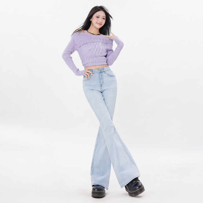 Americký štýl s vysokým pásom, jar a jeseň 2025, úzky strih, elastické rozšírené nohavice pre ženy, všestranné džínsy s bootcut strihom na dochádzanie