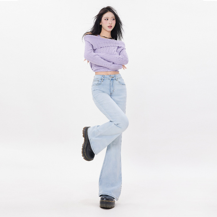 Americký štýl s vysokým pásom, jar a jeseň 2025, úzky strih, elastické rozšírené nohavice pre ženy, všestranné džínsy s bootcut strihom na dochádzanie