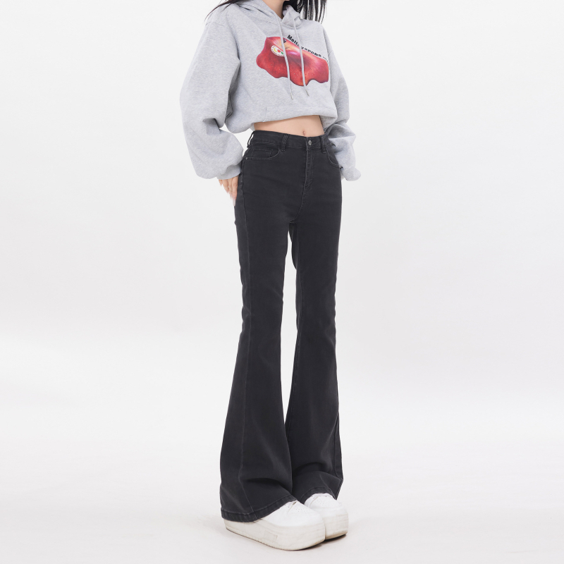 Americký štýl s vysokým pásom, jar a jeseň 2025, úzky strih, elastické rozšírené nohavice pre ženy, všestranné džínsy s bootcut strihom na dochádzanie