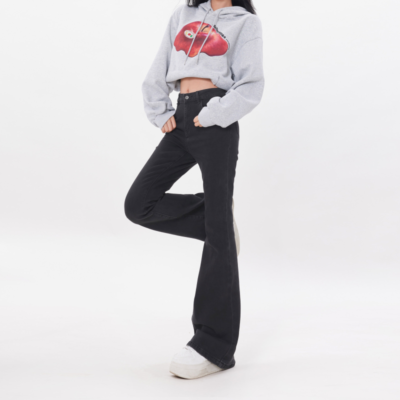 Americký štýl s vysokým pásom, jar a jeseň 2025, úzky strih, elastické rozšírené nohavice pre ženy, všestranné džínsy s bootcut strihom na dochádzanie