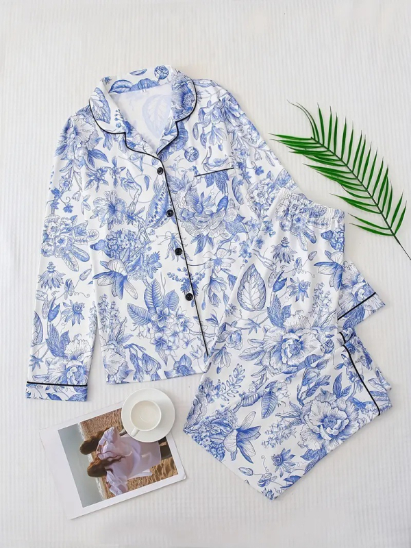 Euroopa ja Ameerika Ühendriikide piiriülene TEMU kevad- ja sügisene 3D-digitaalprintimisega pikkade varrukatega revääriga pidžaamaülikond naistele POD ühes tükis kohandatud