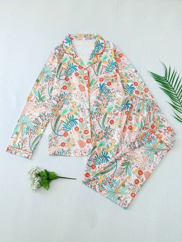 Euroopa ja Ameerika Ühendriikide piiriülene TEMU kevad- ja sügisene 3D-digitaalprintimisega pikkade varrukatega revääriga pidžaamaülikond naistele POD ühes tükis kohandatud