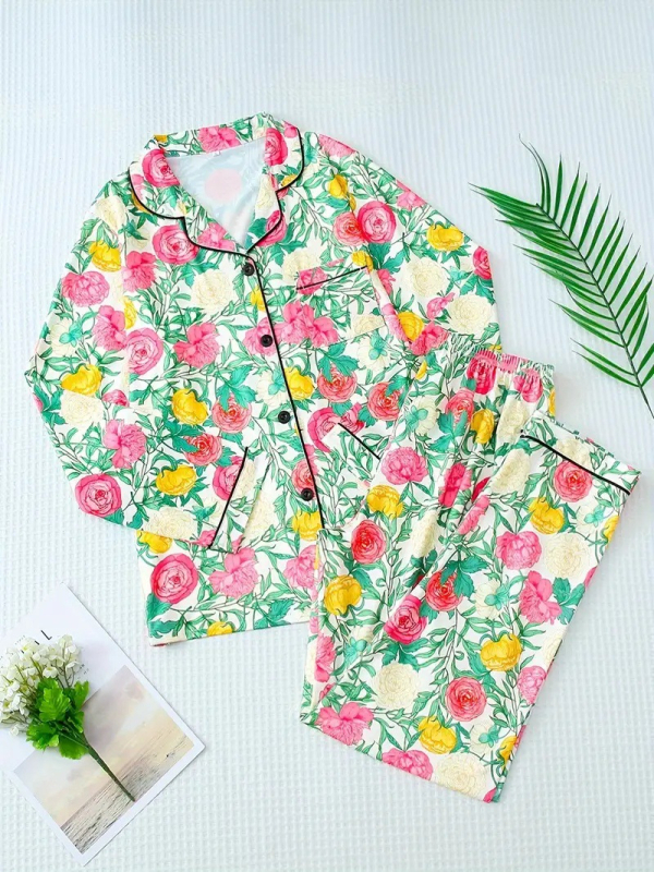 Euroopa ja Ameerika Ühendriikide piiriülene TEMU kevad- ja sügisene 3D-digitaalprintimisega pikkade varrukatega revääriga pidžaamaülikond naistele POD ühes tükis kohandatud