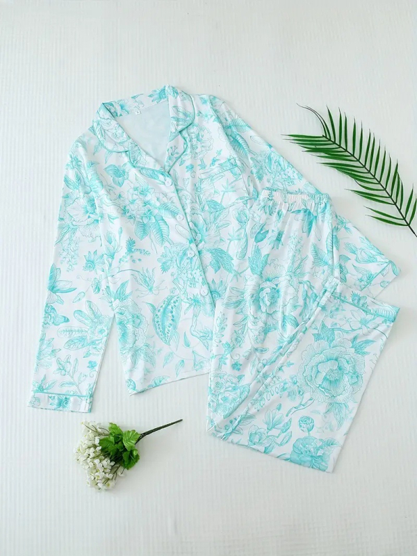 Euroopa ja Ameerika Ühendriikide piiriülene TEMU kevad- ja sügisene 3D-digitaalprintimisega pikkade varrukatega revääriga pidžaamaülikond naistele POD ühes tükis kohandatud