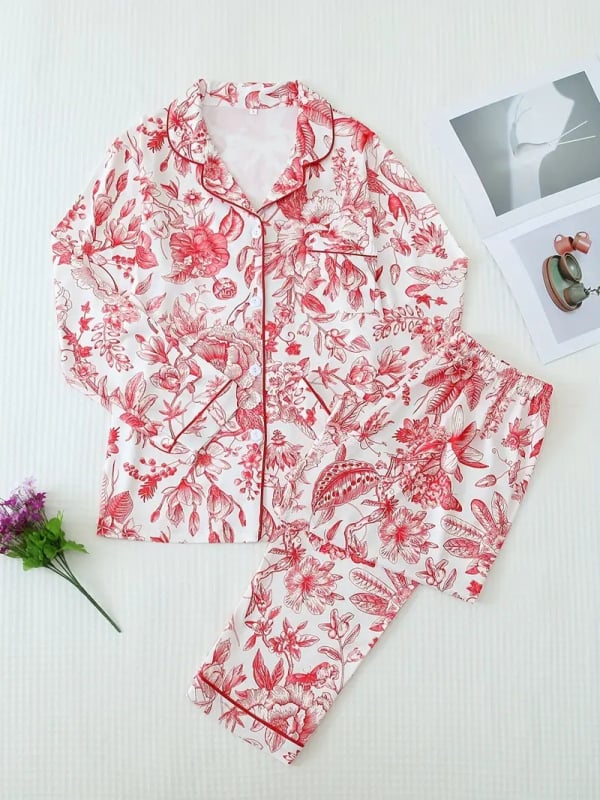 Euroopa ja Ameerika Ühendriikide piiriülene TEMU kevad- ja sügisene 3D-digitaalprintimisega pikkade varrukatega revääriga pidžaamaülikond naistele POD ühes tükis kohandatud