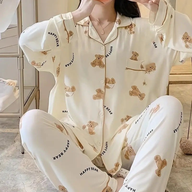 Pijamale cu rever și mânecă lungă, imprimate digital 3D, pentru femei, din Europa și Statele Unite, transfrontaliere, TEMU, pentru primăvară și toamnă, personalizate dintr-o singură bucată, pentru femei, POD