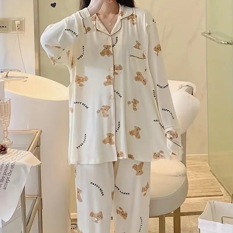 Euroopa ja Ameerika Ühendriikide piiriülene TEMU kevad- ja sügisene 3D-digitaalprintimisega pikkade varrukatega revääriga pidžaamaülikond naistele POD ühes tükis kohandatud