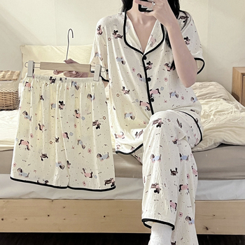 Νέες ανοιξιάτικες και φθινοπωρινές πιτζάμες γυναικών με κοντό μανίκι, τρισδιάστατο χαριτωμένο ζακέτα με κινούμενα σχέδια, κοστούμι για μεγάλα μεγέθη, Αρχική σελίδα Ρούχα