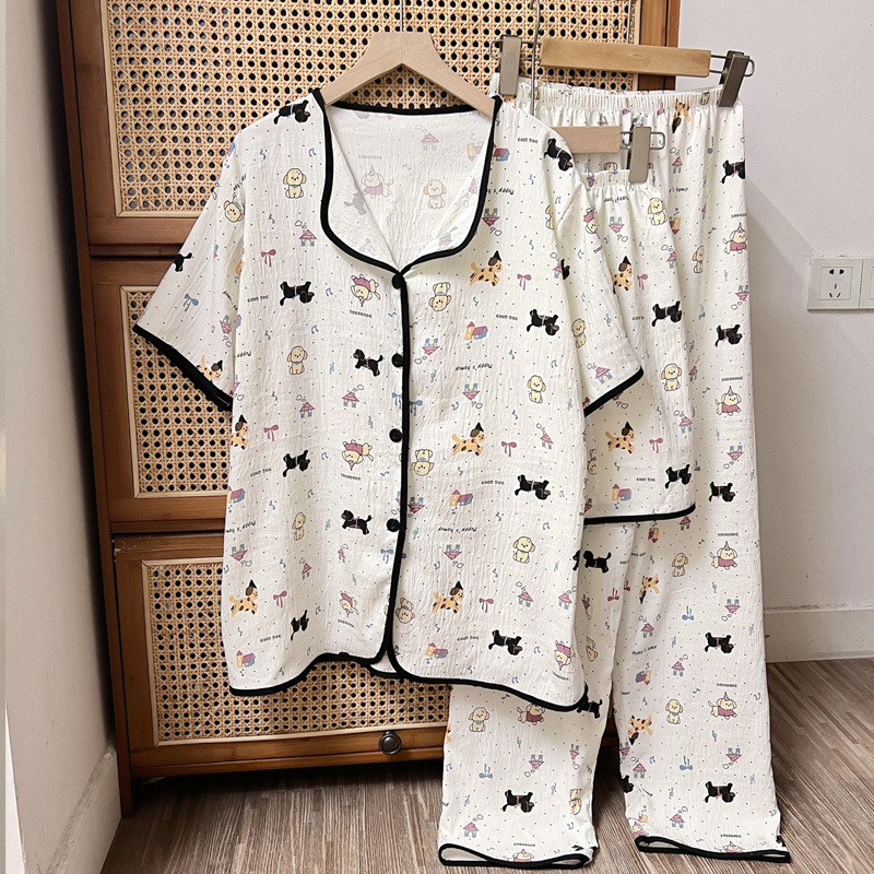 Pijamale transfrontaliere noi de primăvară și toamnă pentru femei, pantaloni cu mânecă scurtă, trei piese, drăguț cardigan cu desene animate, plus mărime, costum de casă, haine