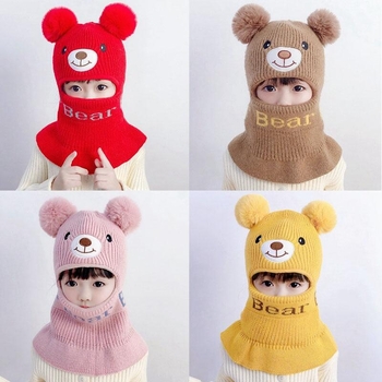 Laste müts ja kaela integreeritud sügis- ja talvepoistele ja tüdrukutele fliisvoodriga tuulekindel kõrvakaitse juuksepall beebile armas villane müts