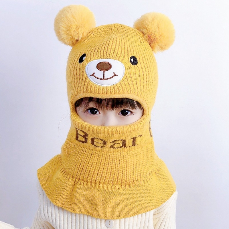 Laste müts ja kaela integreeritud sügis- ja talvepoistele ja tüdrukutele fliisvoodriga tuulekindel kõrvakaitse juuksepall beebile armas villane müts