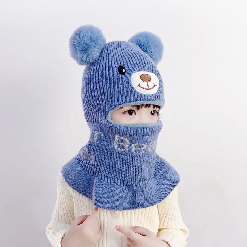 Laste müts ja kaela integreeritud sügis- ja talvepoistele ja tüdrukutele fliisvoodriga tuulekindel kõrvakaitse juuksepall beebile armas villane müts