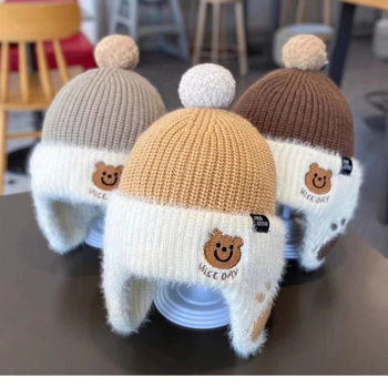 Talvine beebimüts kõrvade kaitsmiseks, sügis- ja talvine kootud karuvillast müts poistele, paksendatud ja soe