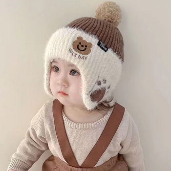 Talvine beebimüts kõrvade kaitsmiseks, sügis- ja talvine kootud karuvillast müts poistele, paksendatud ja soe