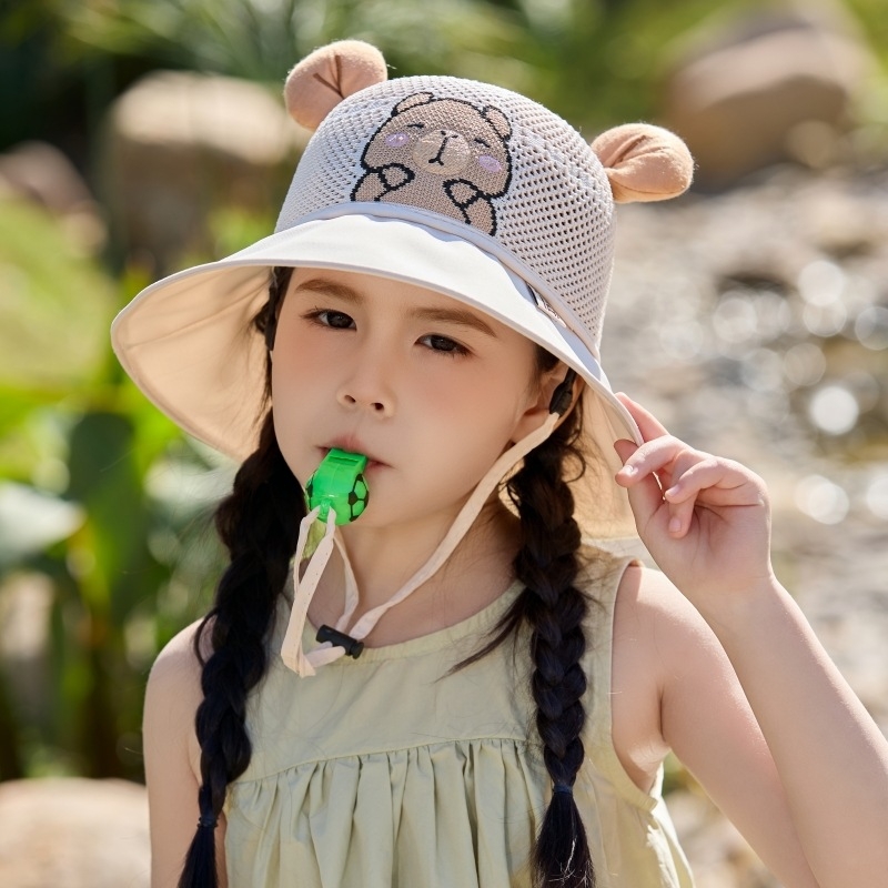 Laste päikesekaitsekreemiga müts, väike kollane müts, suvine ultraviolettkiirgusevastane beebivõrgust suur karniisvarjuga kalamehemüts poistele ja tüdrukutele