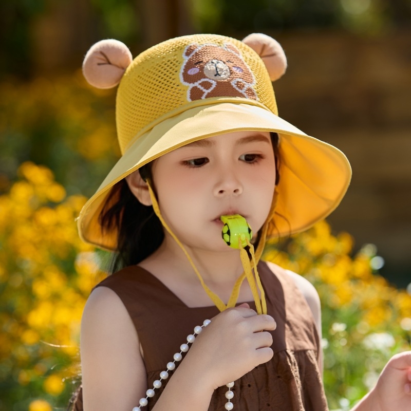 Laste päikesekaitsekreemiga müts, väike kollane müts, suvine ultraviolettkiirgusevastane beebivõrgust suur karniisvarjuga kalamehemüts poistele ja tüdrukutele